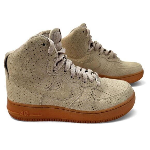 Nike Air Force 1 String High Top Sneakers Shoes Women 8 Suede Gum 749266-200 - Picture 9 of 10